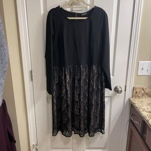 Liza Luxe Black and Pink Mixed Media Dress with Lace Bottom, Size 1X